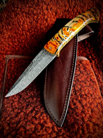 Poignard en ivoire de Mammouth, lame damas Vegas Forge