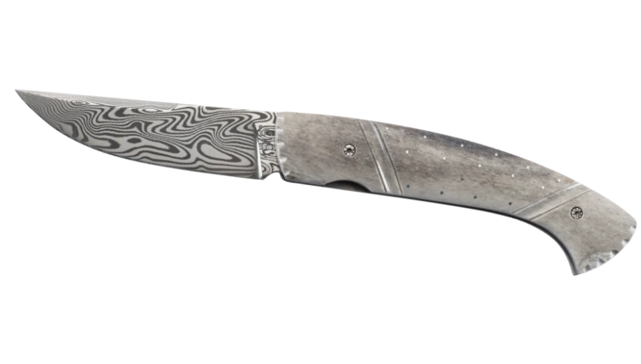 Couteau pliant Inuit Os gris et lame Damas Visuel 1