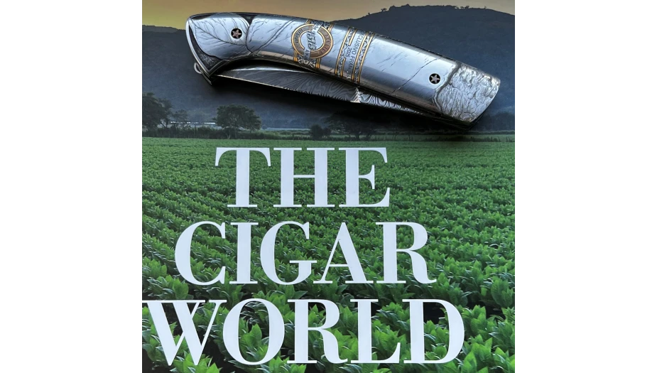 Couteau lame damas, gravé, univers du cigare Visuel 2